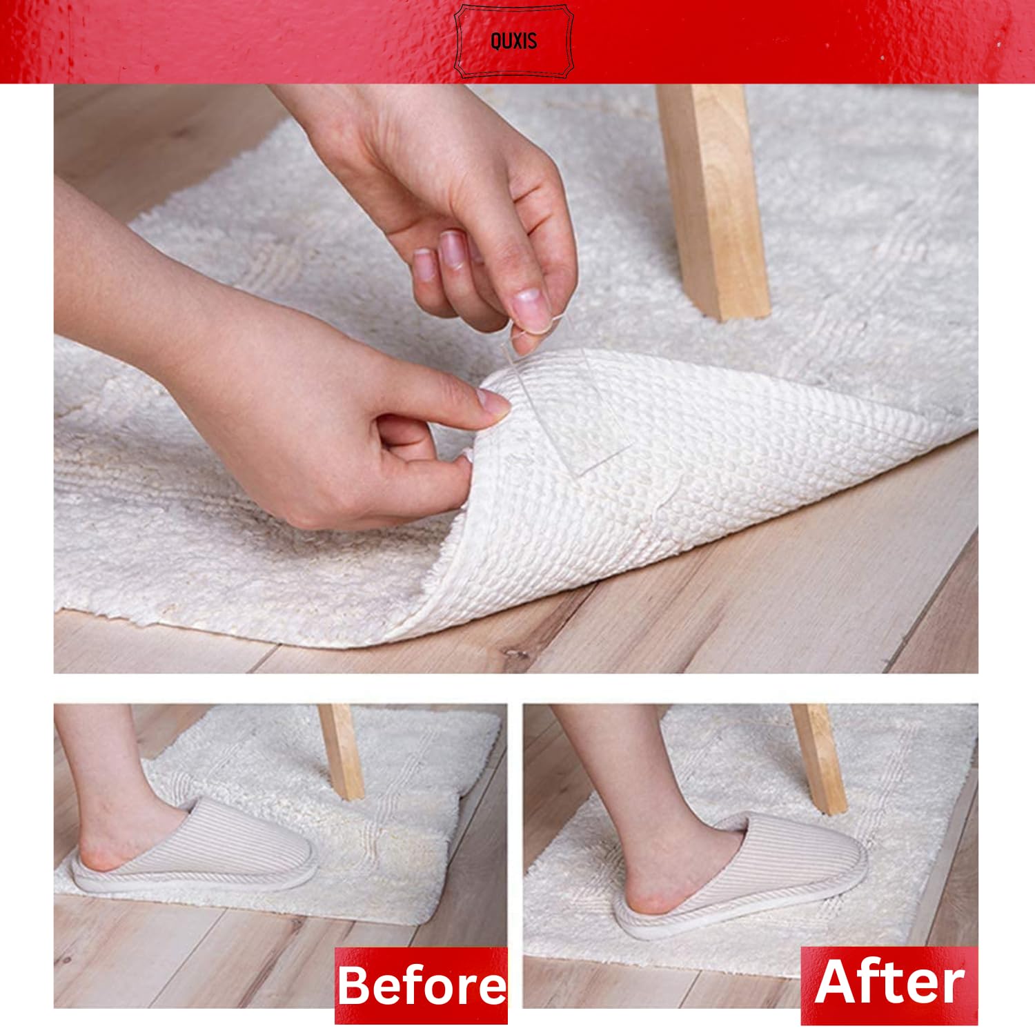 Home 34 QUXIS®Double Sided Tape with Heavy Duty Adhesive Silicone Tape,3Meter,2mm Removable and Washable Grip Mounting Tape, for Home Office Car Decoration, Fixing Carpets